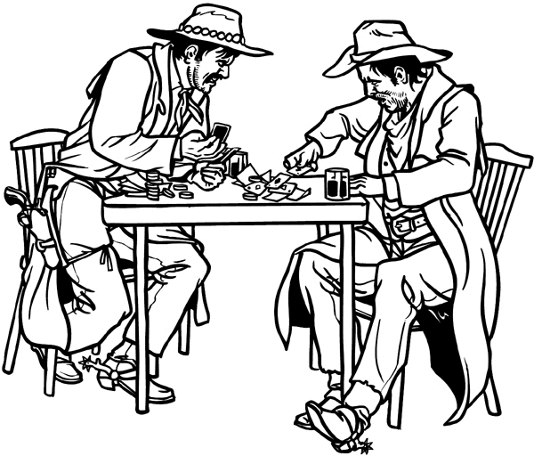 Two cowboys playing poker vinyl sticker. Customize on line. Games 044-0168